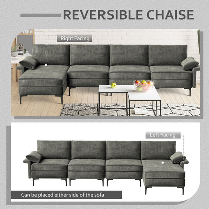 Extra Large L-Shaped Sectional Sofa, Reversible Chaise, 2 USB Ports, Gray Sofas & Loveseats at Gallery Canada