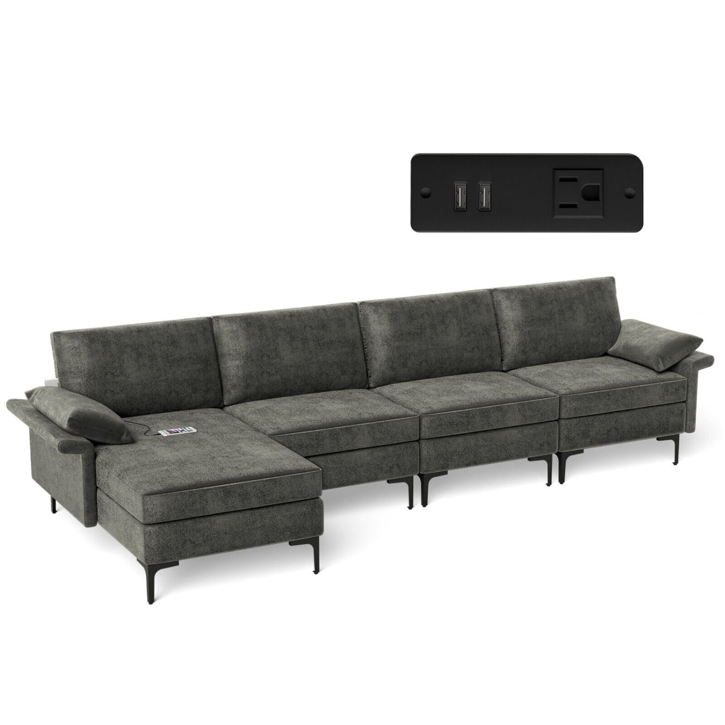 Extra Large L-Shaped Sectional Sofa, Reversible Chaise, 2 USB Ports, Gray Sofas & Loveseats at Gallery Canada