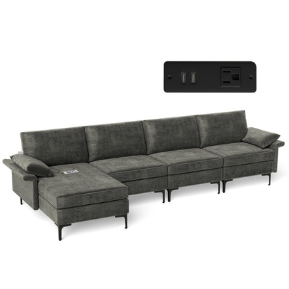 Extra Large L-Shaped Sectional Sofa, Reversible Chaise, 2 USB Ports, Gray Sofas & Loveseats at Gallery Canada