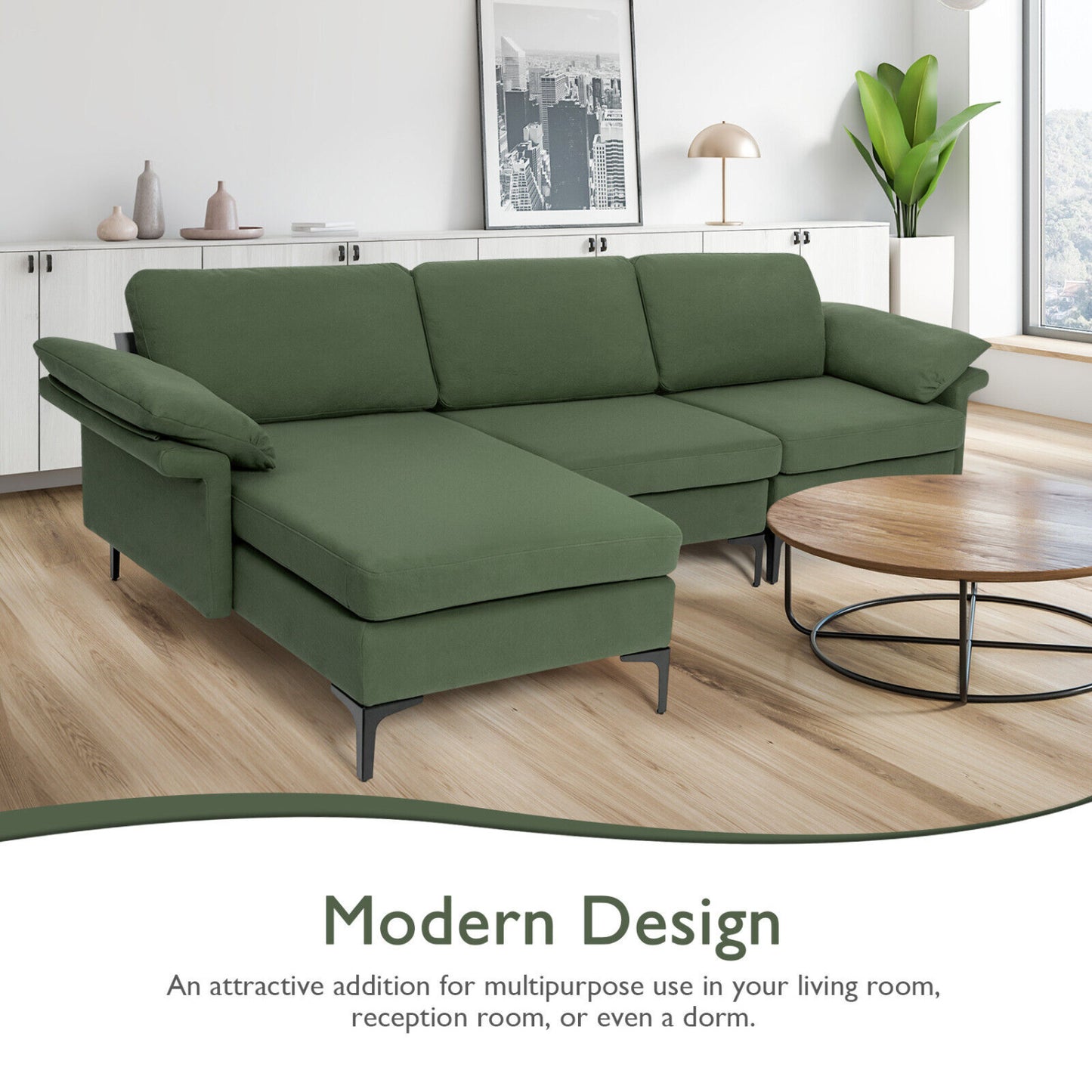 Modular L-Shaped Sectional Sofa, Extra Large, Army Green Sofas & Loveseats at Gallery Canada
