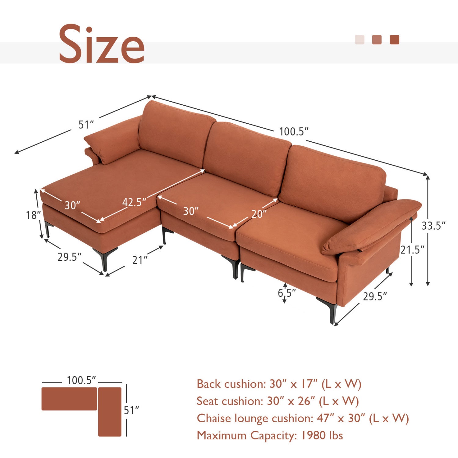 Extra Large Modular L-Shaped Sectional Sofa, Reversible Chaise, 4-5 People, Red Sofas & Loveseats at Gallery Canada