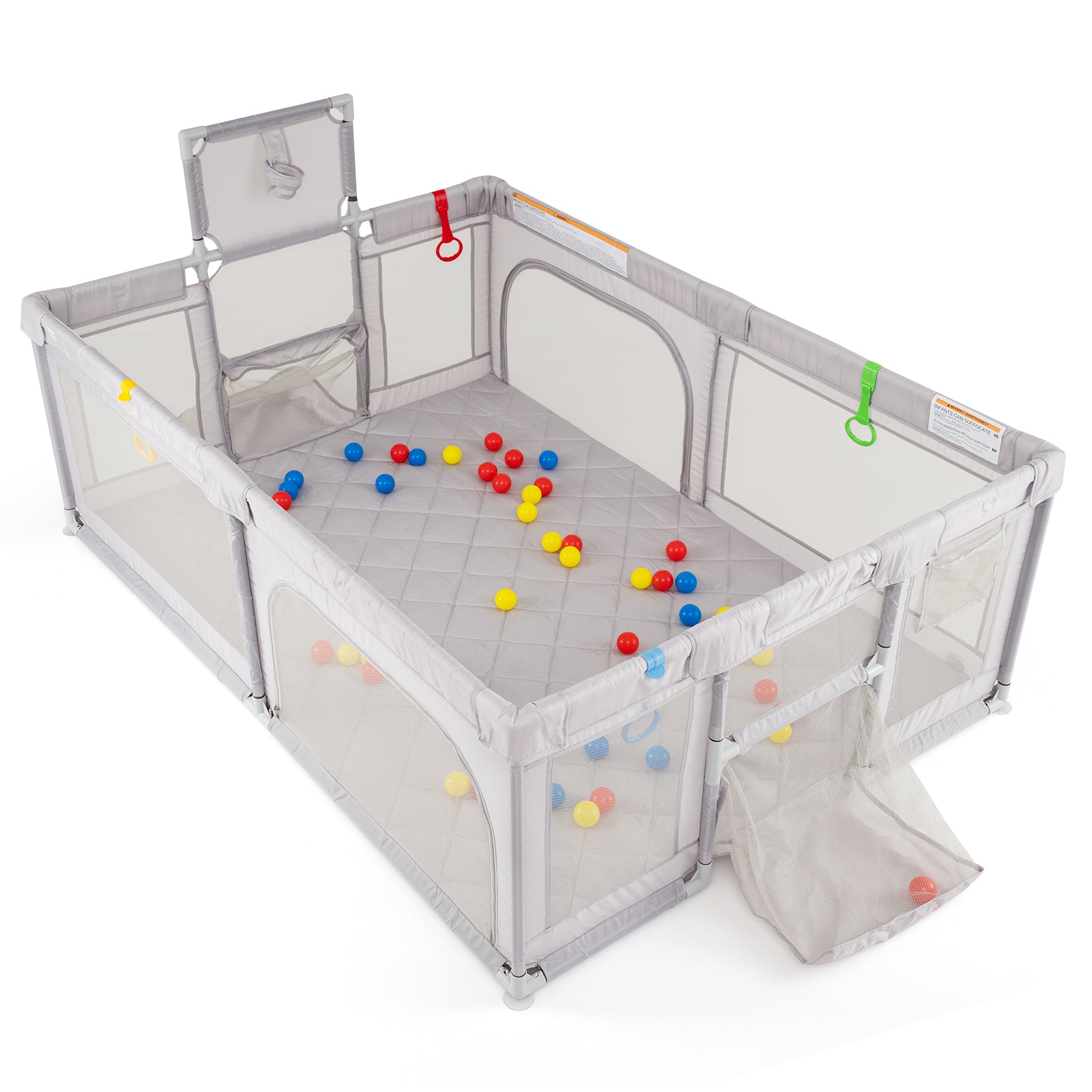Extra Large Playpen with Basketball Hoop for Babies and Toddlers, Light Gray Baby Playpen & Playards Light Gray at Gallery Canada