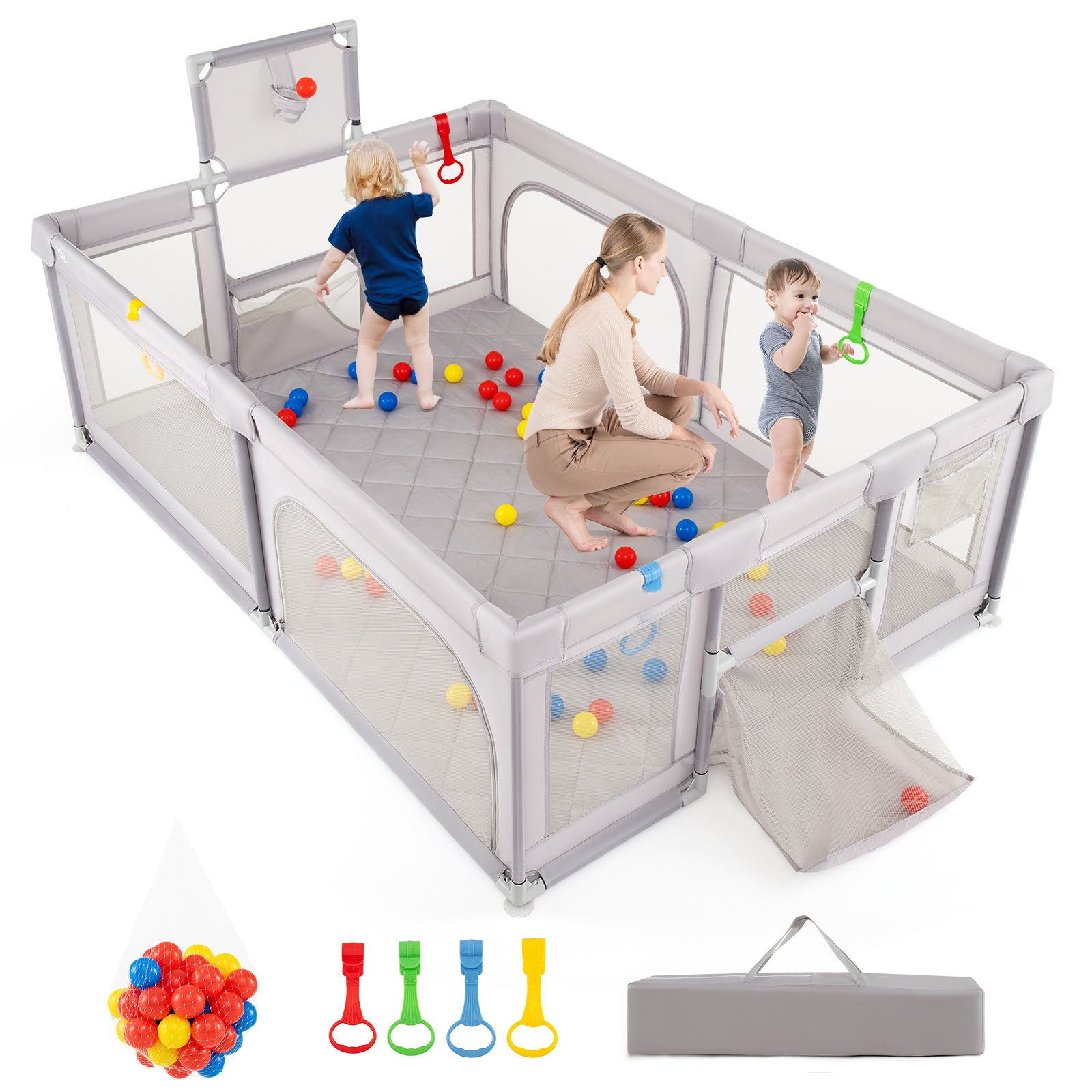 Extra Large Playpen With Basketball Hoop, Light Gray Baby Playpen & Playards at Gallery Canada