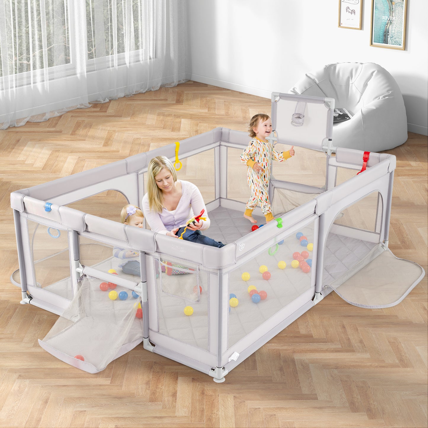 Extra Large Playpen With Basketball Hoop, Light Gray Baby Playpen & Playards at Gallery Canada