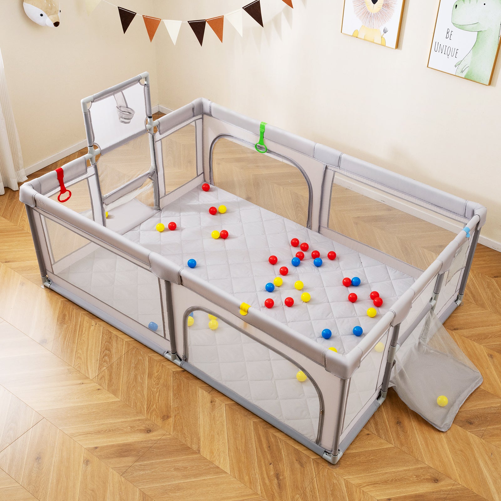 Extra Large Playpen With Basketball Hoop, Light Gray Baby Playpen & Playards at Gallery Canada
