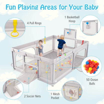 Extra Large Playpen With Basketball Hoop, Light Gray Baby Playpen & Playards at Gallery Canada