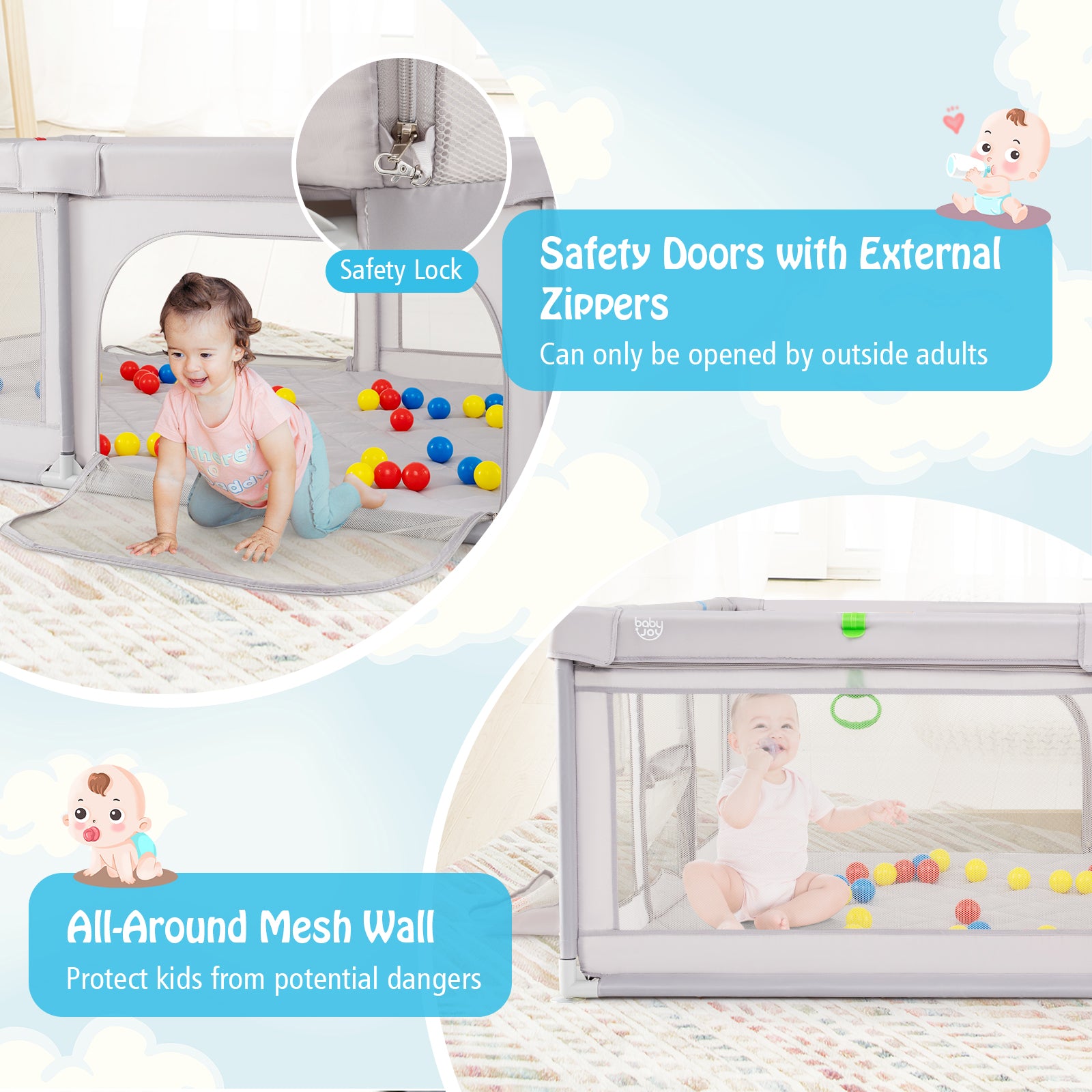 Extra Large Playpen With Basketball Hoop, Light Gray Baby Playpen & Playards at Gallery Canada