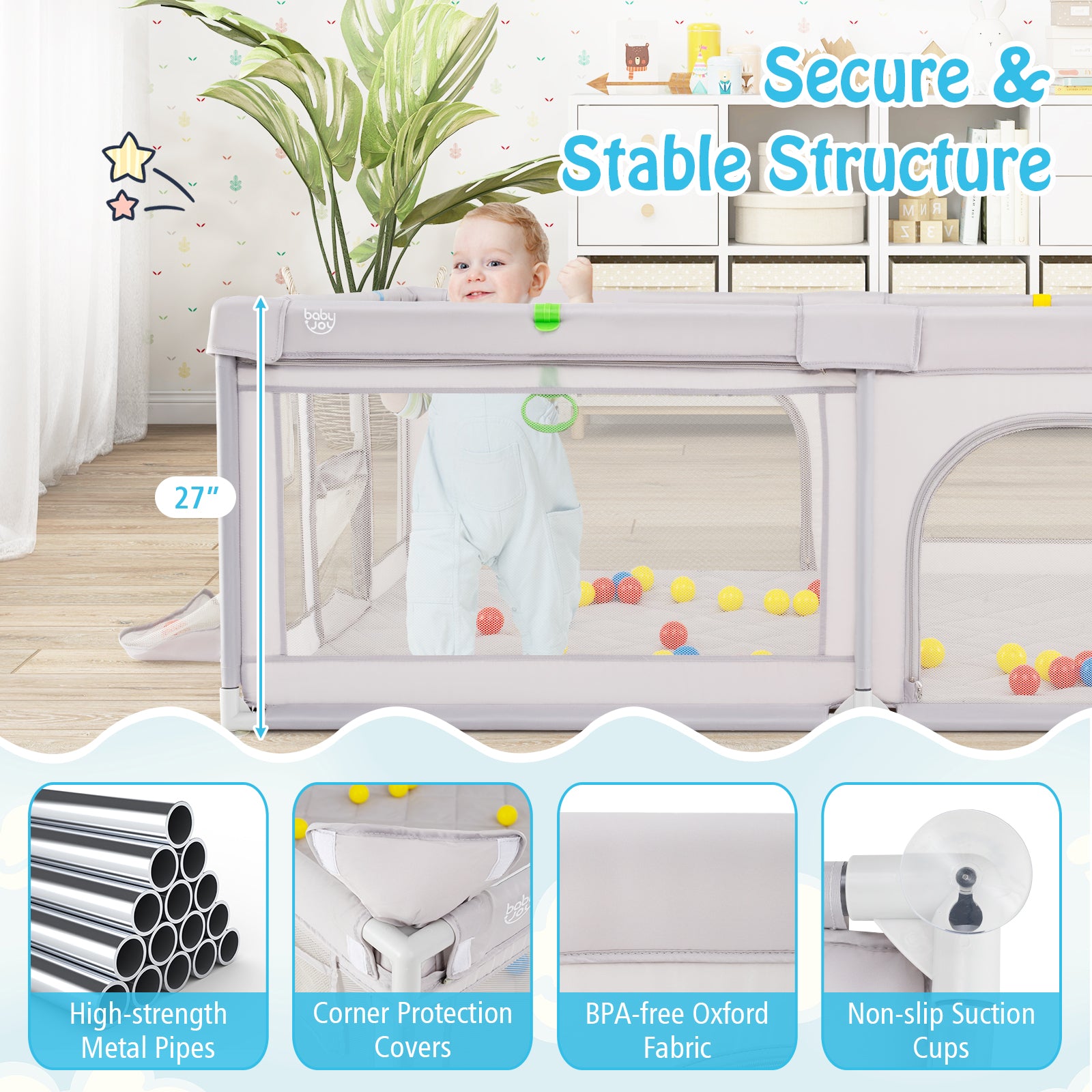 Extra Large Playpen With Basketball Hoop, Light Gray Baby Playpen & Playards at Gallery Canada