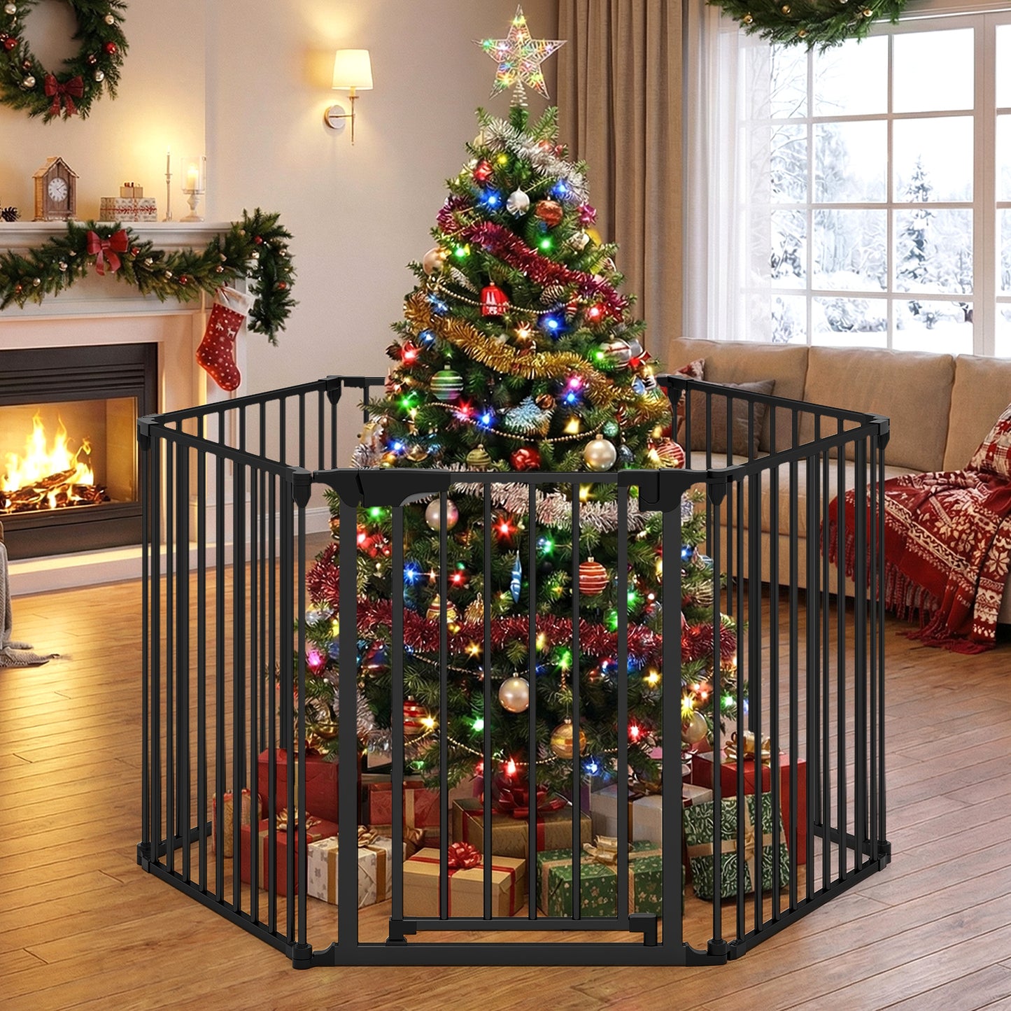 Extra Wide Baby Gate Fits 34.5-154" Openings 6-Panel Adjustable Pet Safety Fence, Black