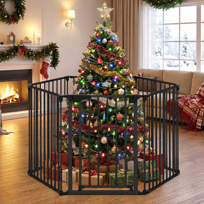 Extra Wide Baby Gate Fits 34.5-154" Openings 6-Panel Adjustable Pet Safety Fence, Black