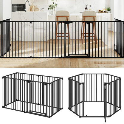 Extra Wide Baby Gate Fits 34.5-154" Openings 6-Panel Adjustable Pet Safety Fence, Black