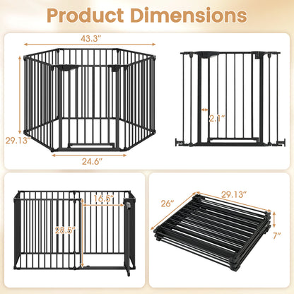 Extra Wide Baby Gate Fits 34.5-154" Openings 6-Panel Adjustable Pet Safety Fence, Black