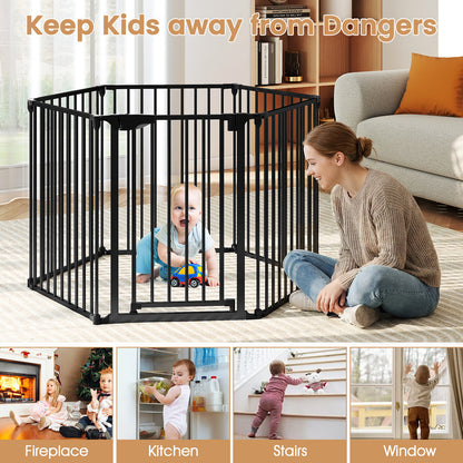 Extra Wide Baby Gate Fits 34.5-154" Openings 6-Panel Adjustable Pet Safety Fence, Black