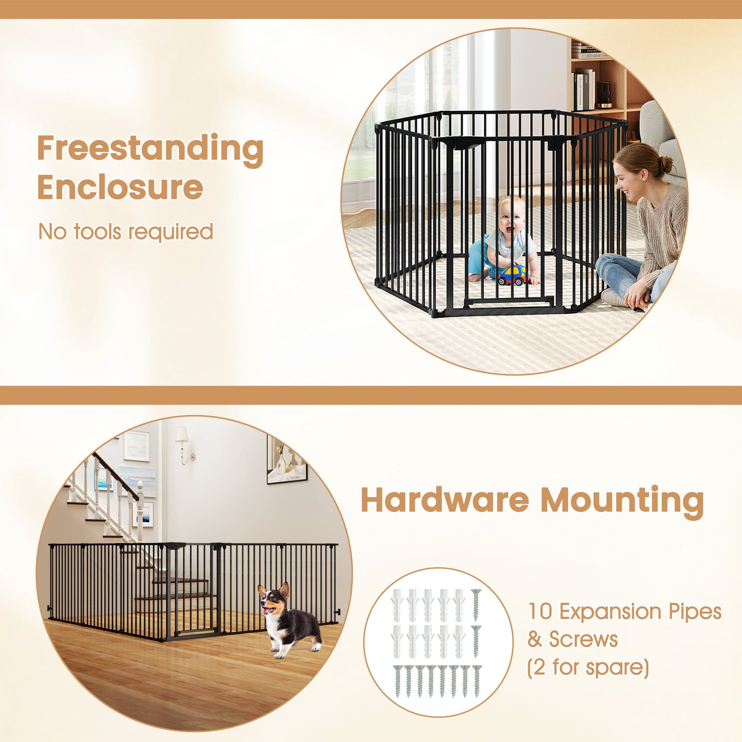 Extra Wide Baby Gate Fits 34.5-154" Openings 6-Panel Adjustable Pet Safety Fence, Black