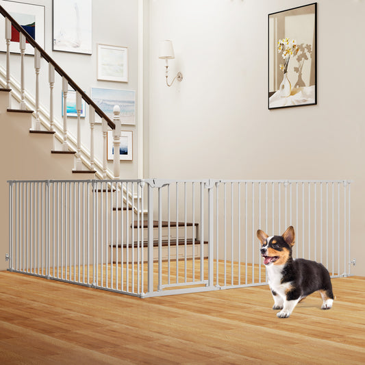 Extra Wide Baby Gate Fits 34.5-154" Openings 6-Panel Adjustable Pet Safety Fence, White