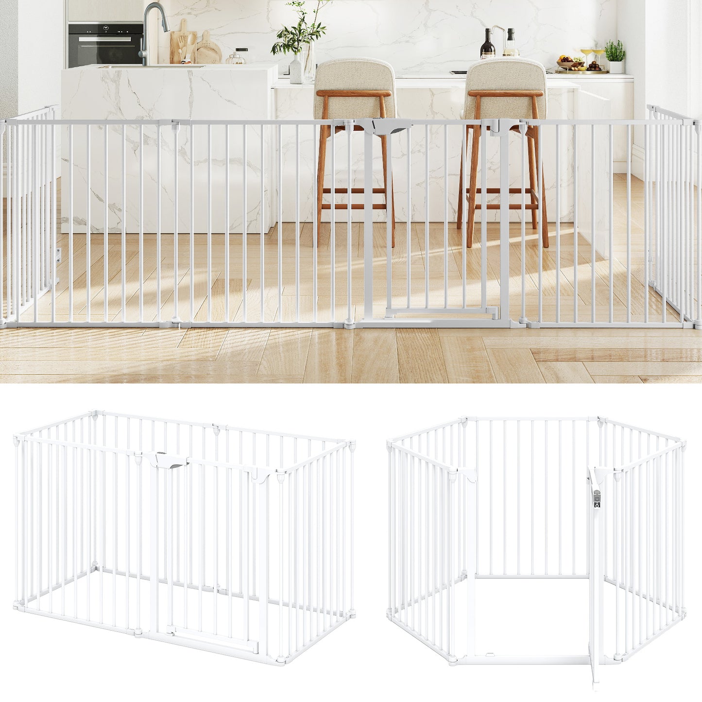 Extra Wide Baby Gate Fits 34.5-154" Openings 6-Panel Adjustable Pet Safety Fence, White