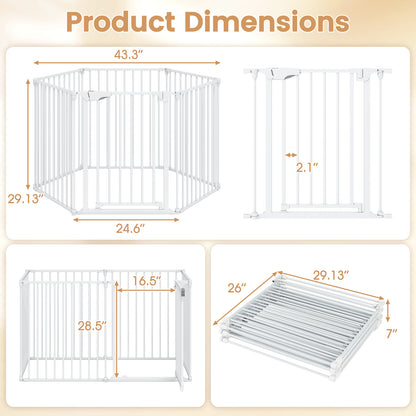 Extra Wide Baby Gate Fits 34.5-154" Openings 6-Panel Adjustable Pet Safety Fence, White