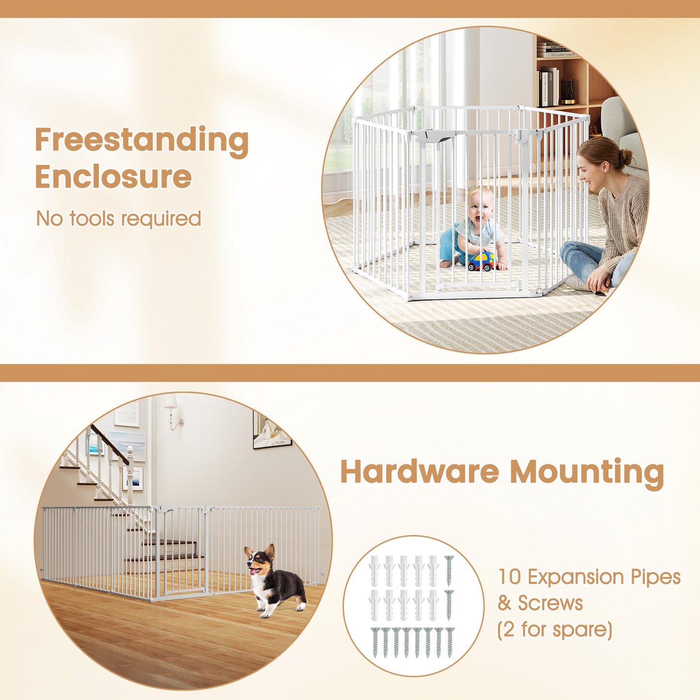 Extra Wide Baby Gate Fits 34.5-154" Openings 6-Panel Adjustable Pet Safety Fence, White