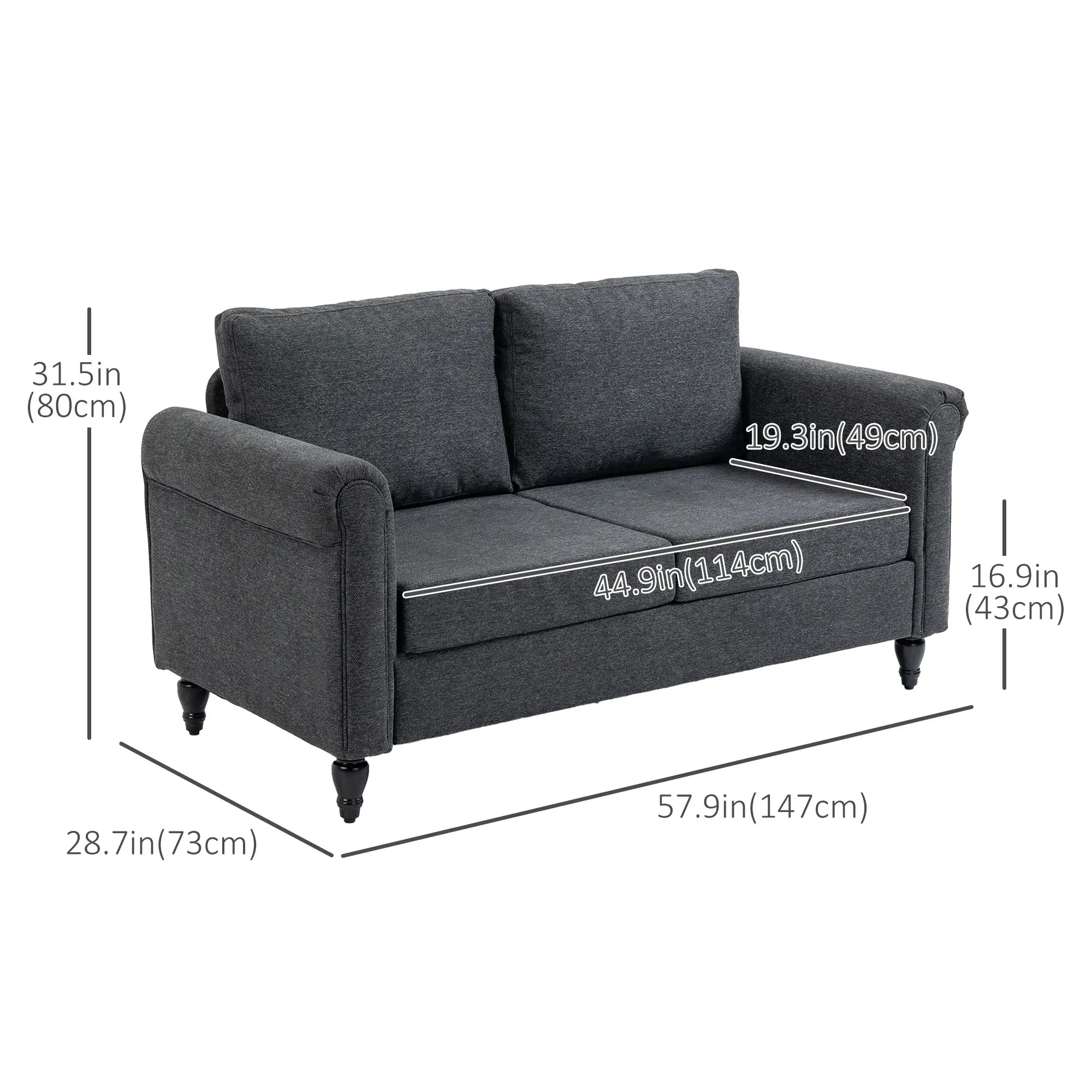 Vintage Loveseat, Upholstered Chenille 2 Seater Sofa, Dark Grey 2-Seater Sofas at Gallery Canada