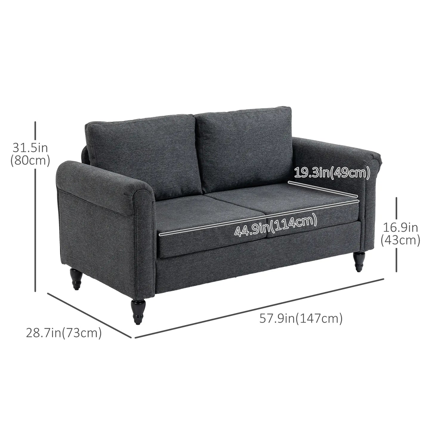 Vintage Loveseat, Upholstered Chenille 2 Seater Sofa, Dark Grey 2-Seater Sofas at Gallery Canada
