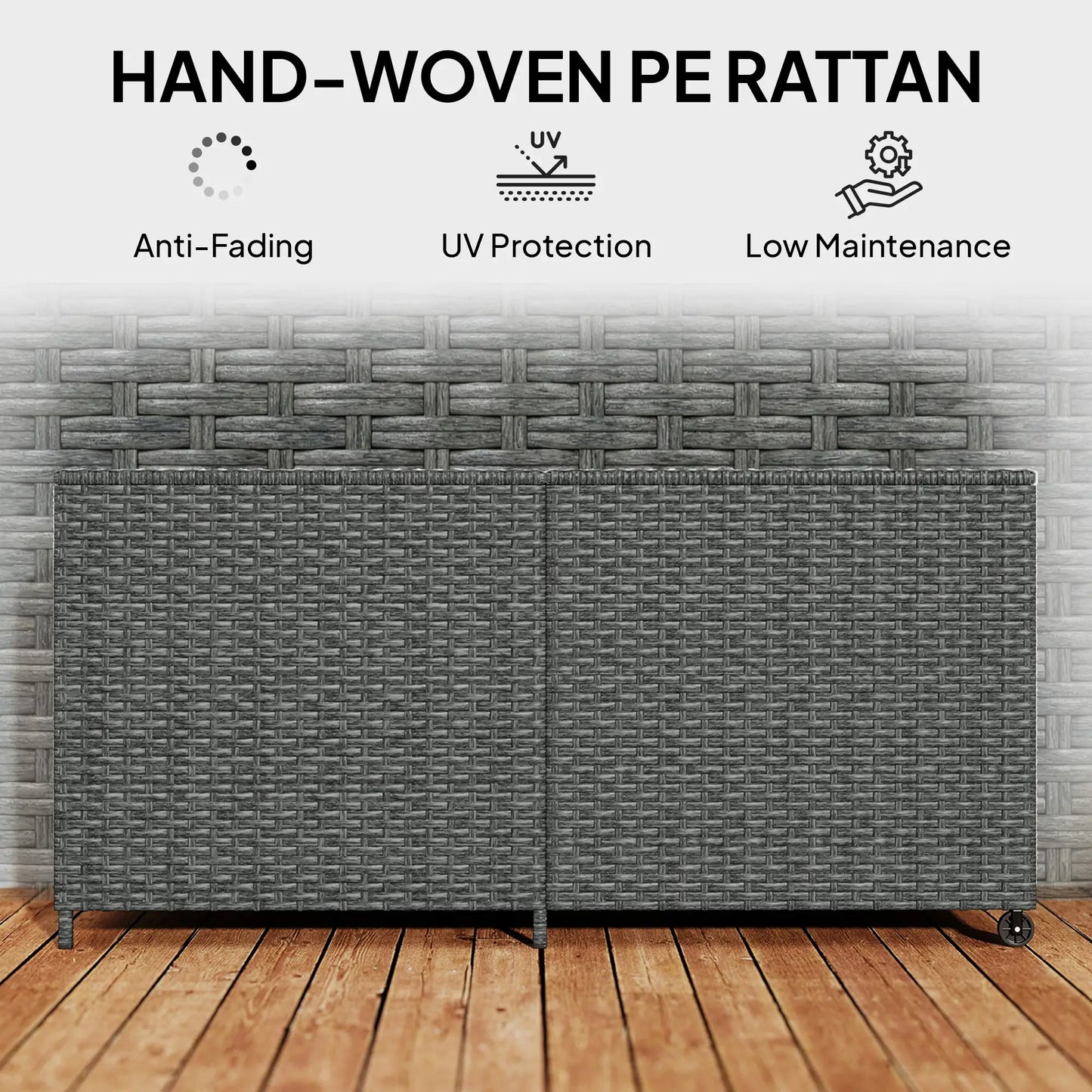 162 Gallon Rattan Deck Box With Wheels, Waterproof Zippered Liner, Pneumatic Rod Patio Storage Boxes at Gallery Canada