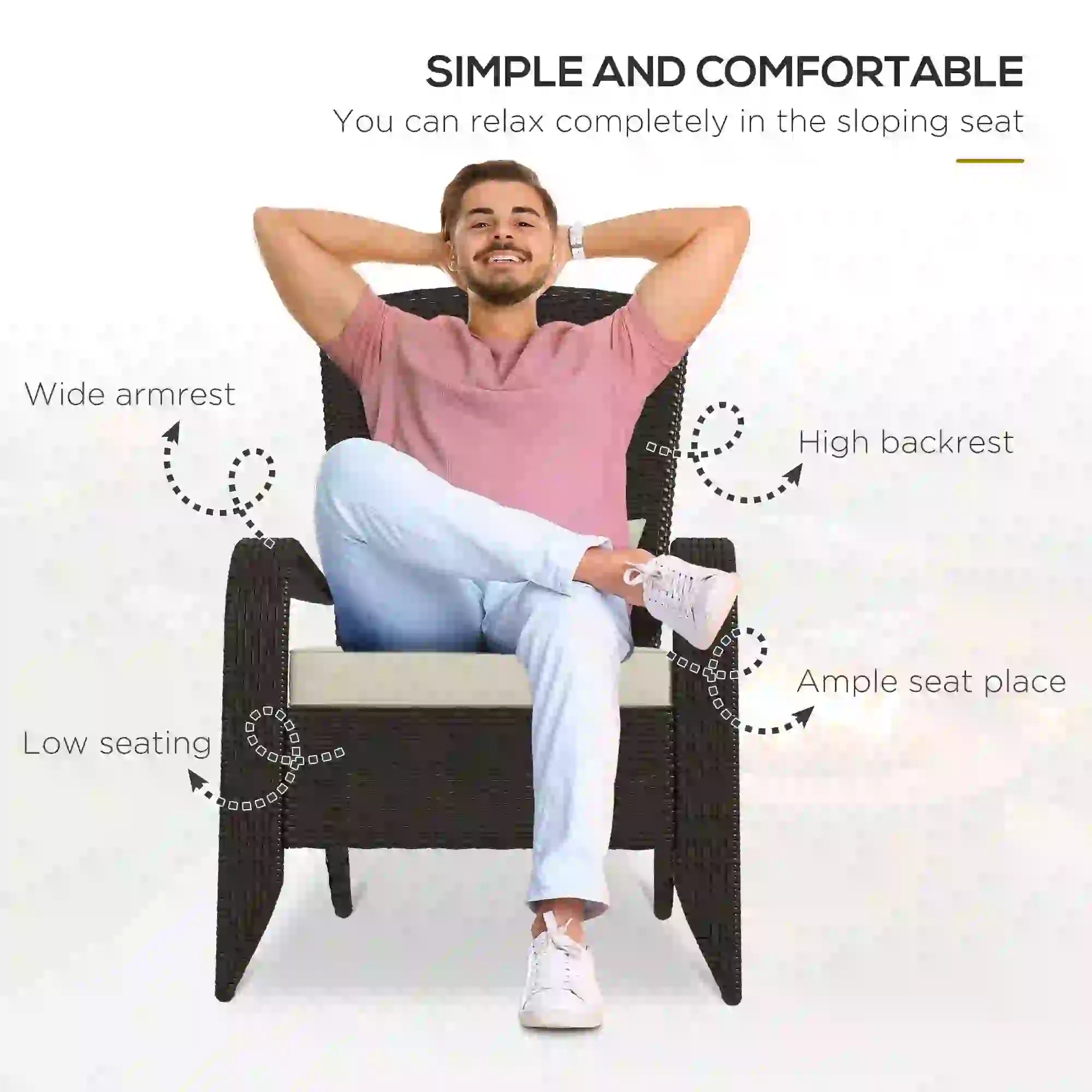 Wicker Adirondack Chair, Outdoor Rattan Chair with Cushions, Khaki Patio Chairs at Gallery Canada
