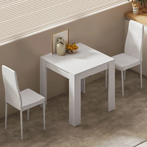 Square Dining Table Set for 2, PU Leather Chairs, White