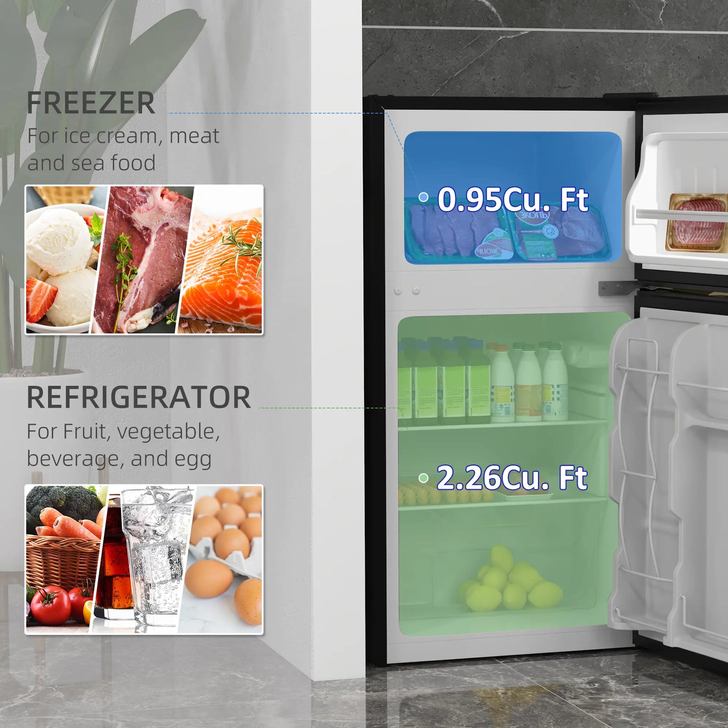 3.2 Cu Ft Compact Refrigerator, Mini Fridge with Freezer, Silver Small Kitchen Appliances at Gallery Canada