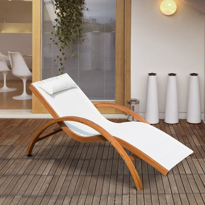 Outdoor Wood Sling Chaise Lounge, Garden Mesh Lounger, Cream Lounger Chairs at Gallery Canada