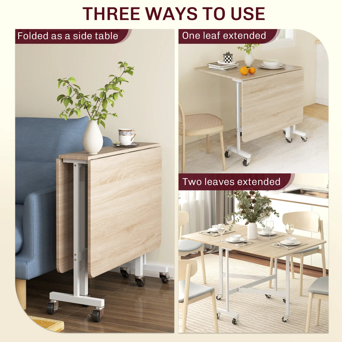 6-Seater Drop-Leaf Dining Table With Wheels, Oak Dining Tables at Gallery Canada
