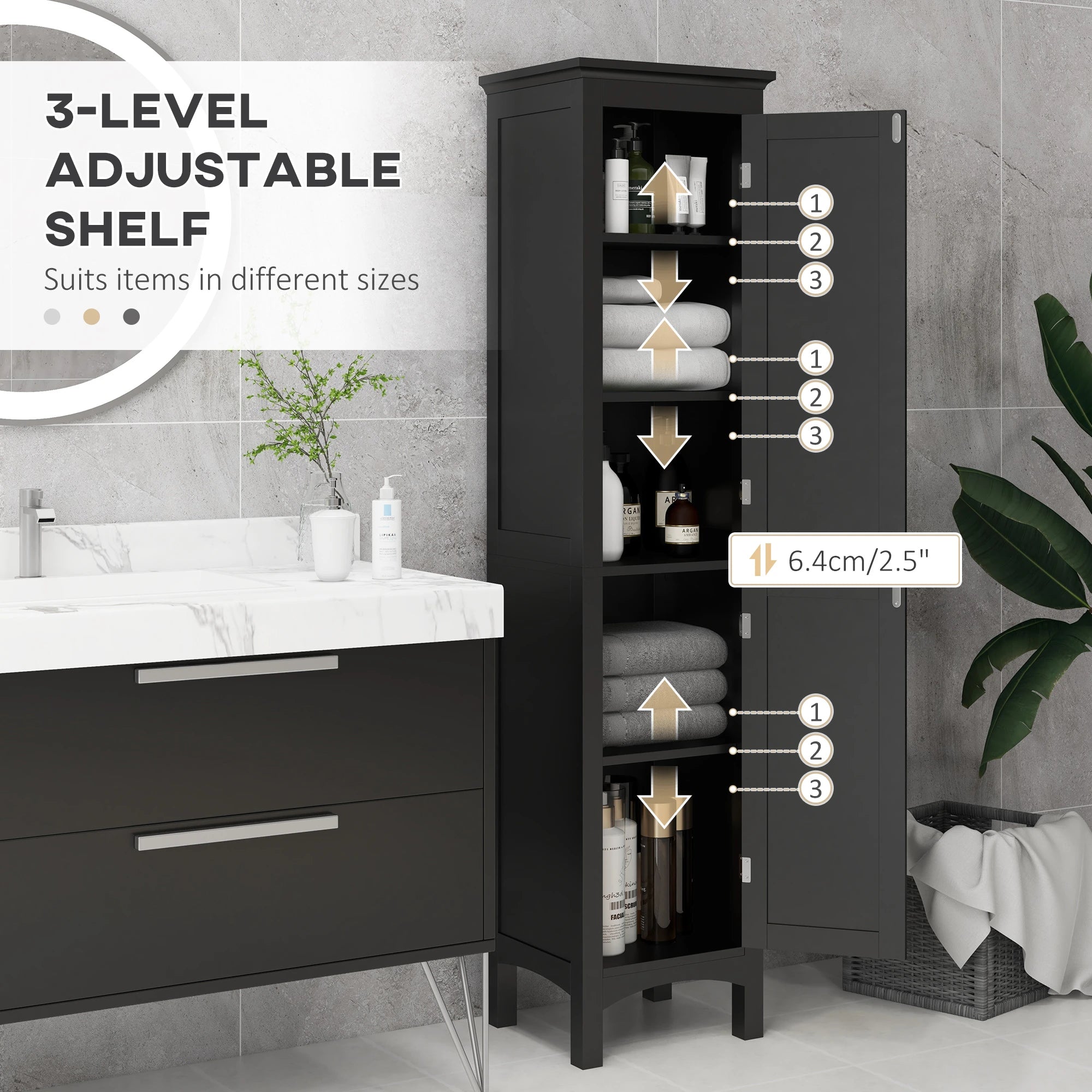 Tall Bathroom Cabinet, Freestanding Storage Organizer, 15