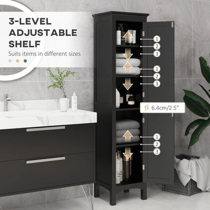 Tall Bathroom Cabinet, Freestanding Storage Organizer, 15" x 13" x 63", Black Bathroom Cabinets at Gallery Canada