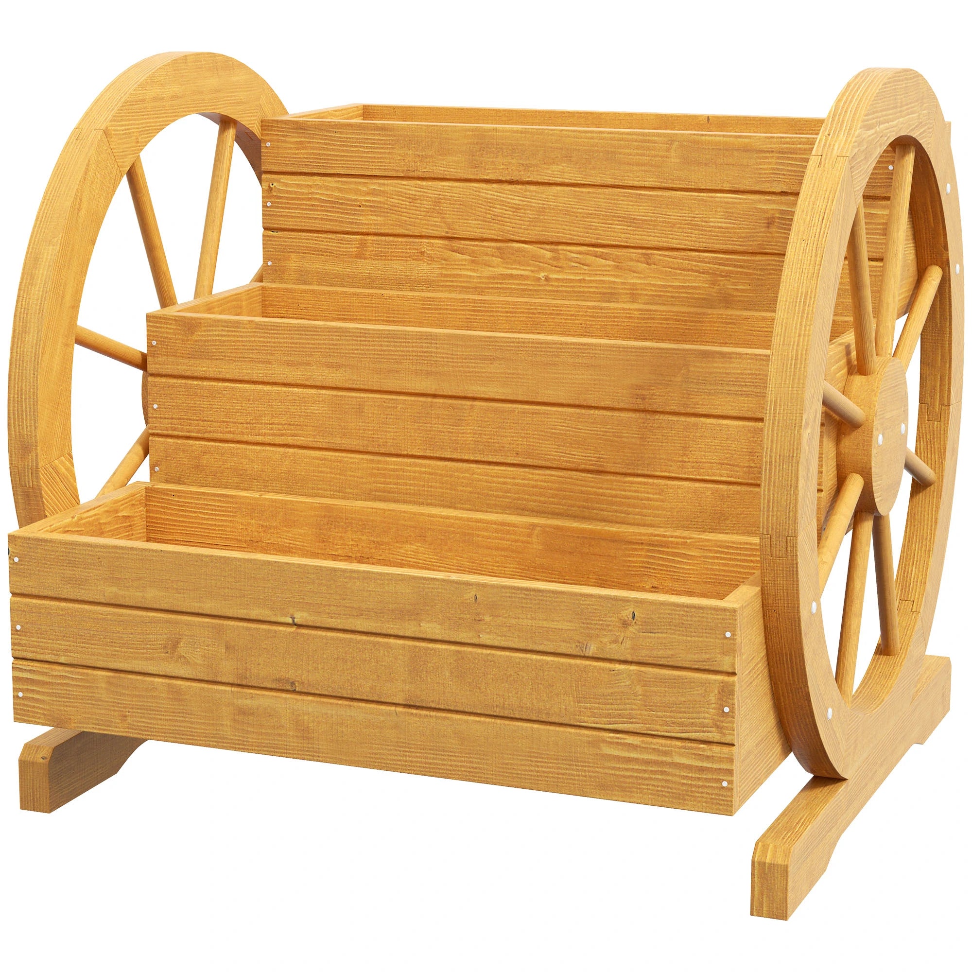 Wooden Wagon Planter Box, 3-Tier Raised Garden Bed, 24