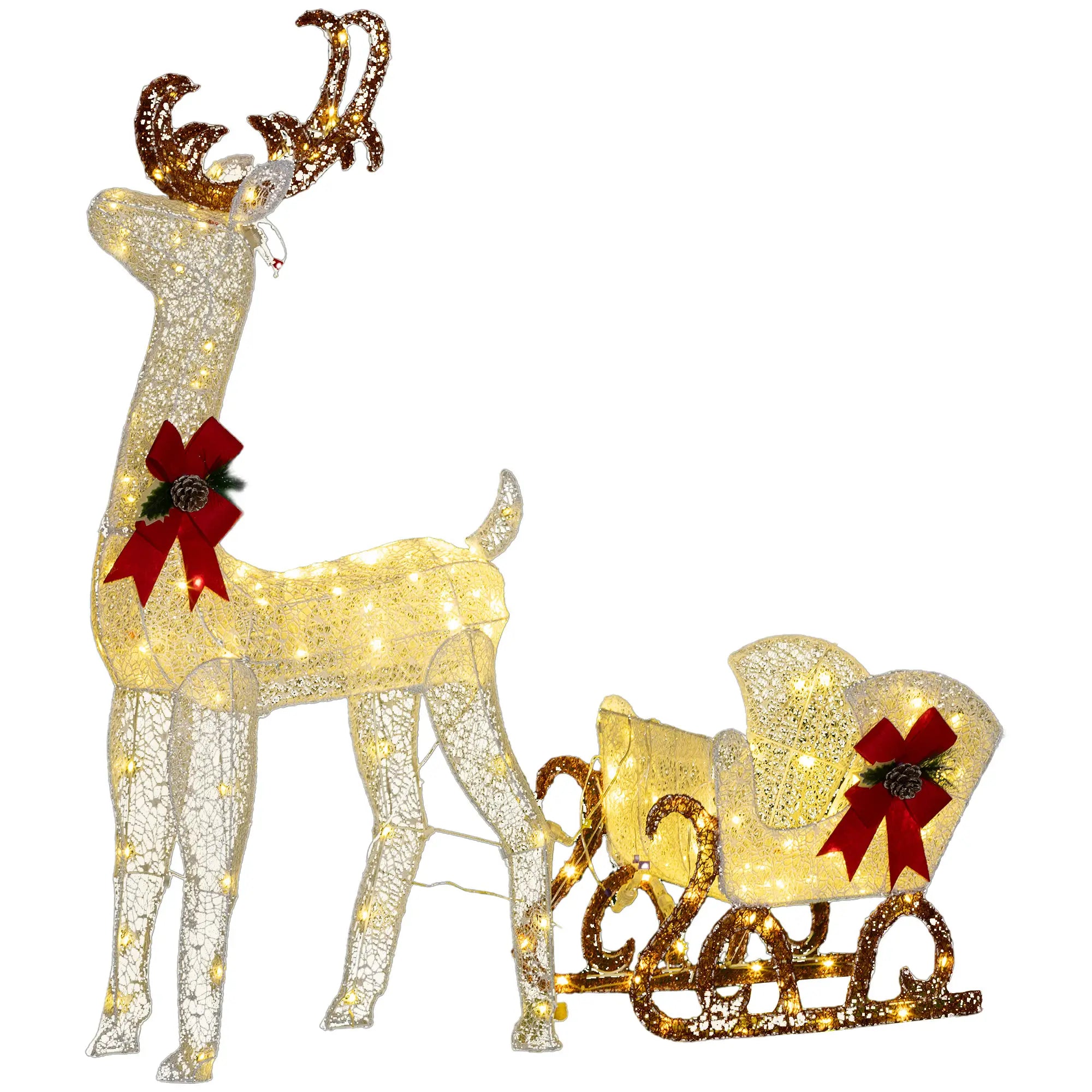 Lighted Deer Christmas Decor, 170 LED, Garden, White Christmas Deer Lights White, Red at Gallery Canada