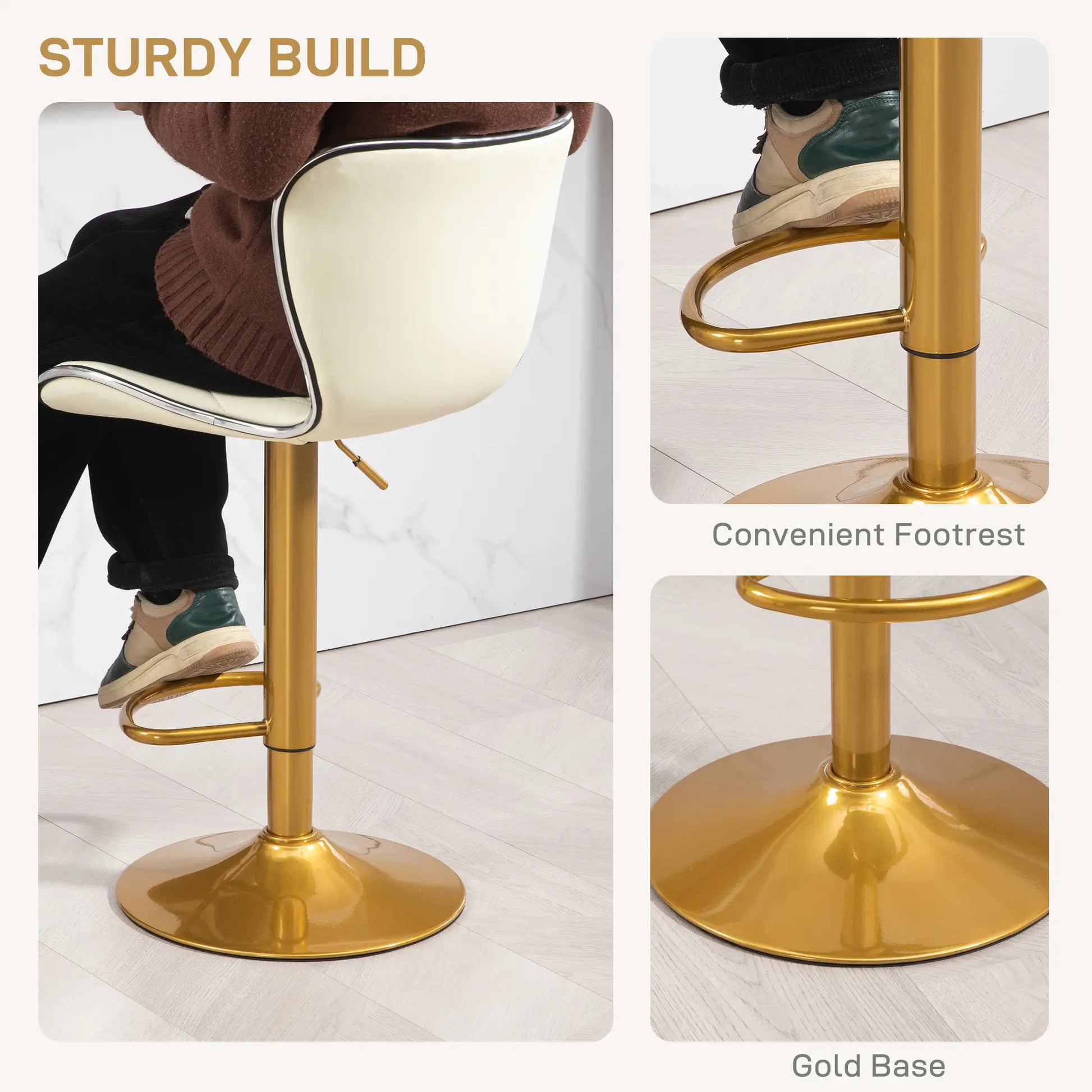 Adjustable Swivel Bar Stools Set of 2, PU Leather, Counter Height Bar Stools at Gallery Canada