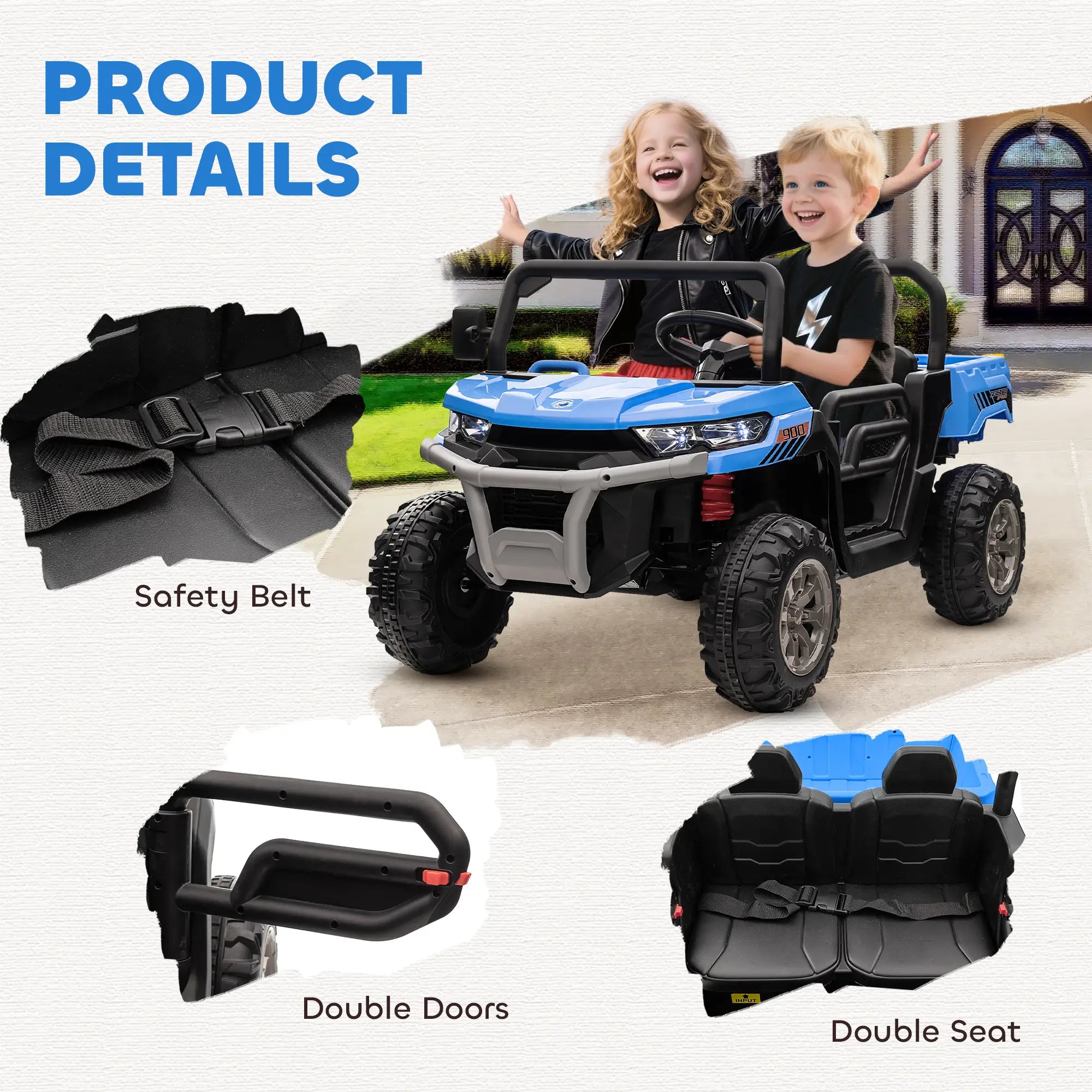 12V Ride on Car, Electric Bucket, Two-Seater, Blue Electric Toy Cars at Gallery Canada