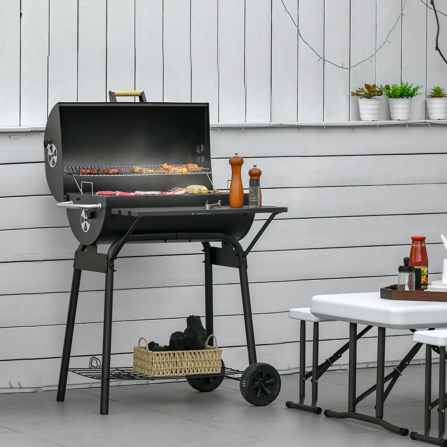 30" Charcoal Barbecue Grill With Wheels, Adjustable Rack, Storage Shelf, Charcoal Charcoal BBQ Grils at Gallery Canada