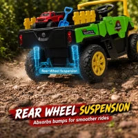 Tracteur Électrique pour Enfants 12V, Télécommande, Double Moteur, Vert