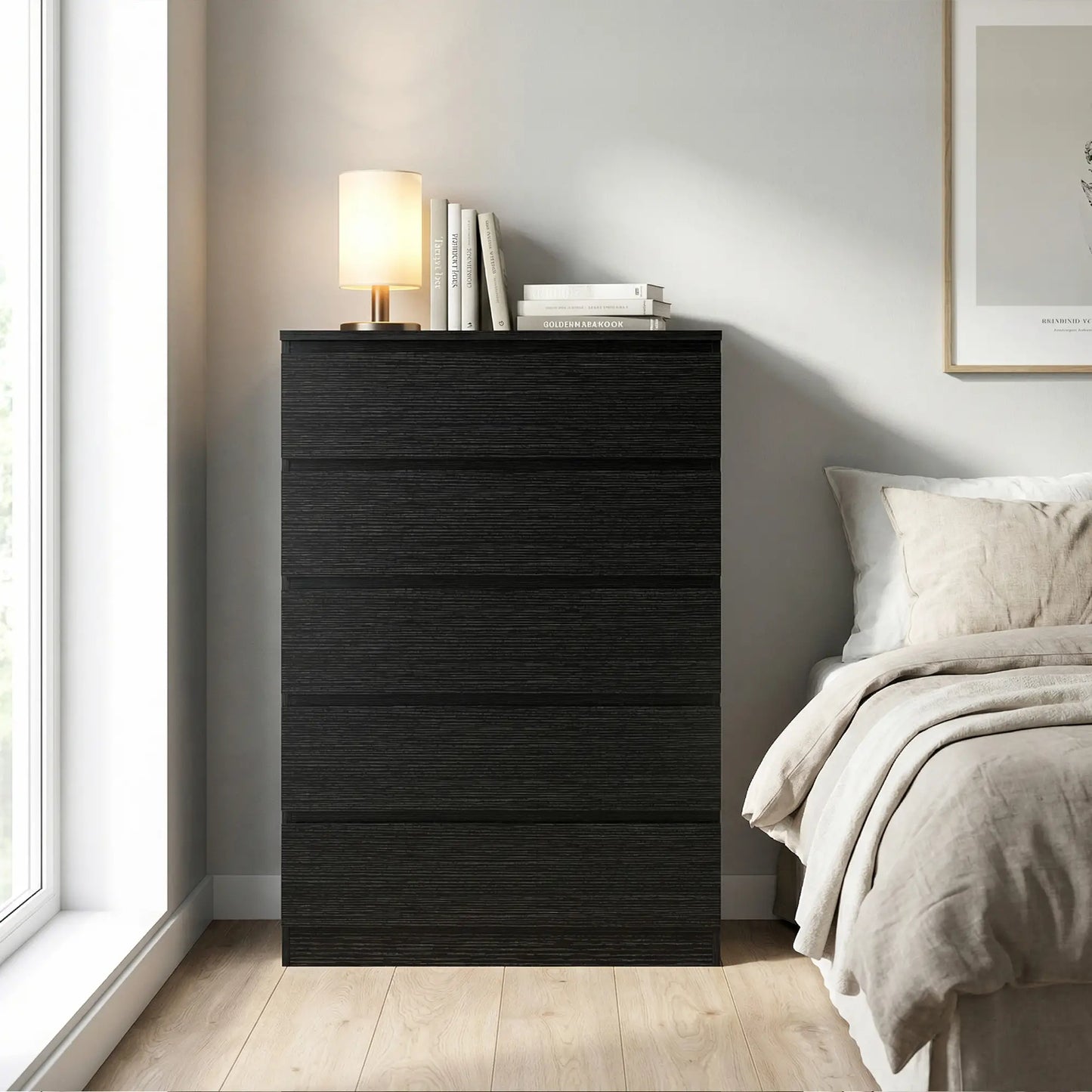 5 Drawer Dresser, Modern Chest for Bedroom, Black Storage Cabinets at Gallery Canada