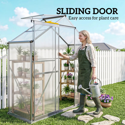6' X 2.5' Polycarbonate Greenhouse With Sliding Door & Roof Vent, No color found Walk In Greenhouses at Gallery Canada