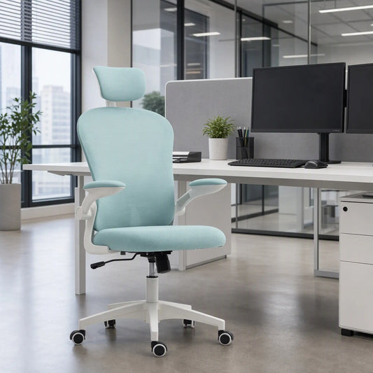 Mesh Office Chair, Adjustable Headrest, 4D Lumbar Support, Flip-Up Arm, Light Green Task Chairs Light Green at Gallery Canada