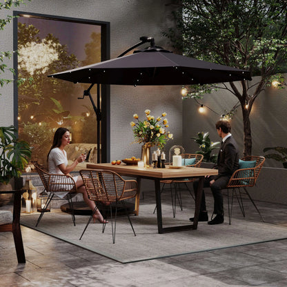 9.5' Offset Patio Umbrella with Solar LED Lights, Dark Grey Cantilever Umbrellas at Gallery Canada