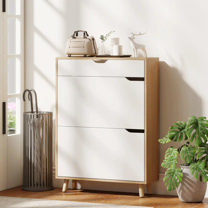 Narrow Shoe Cabinet, 2 Flip Drawers, Adjustable Shelves, White Shoe Storage Cabinets & Racks at Gallery Canada