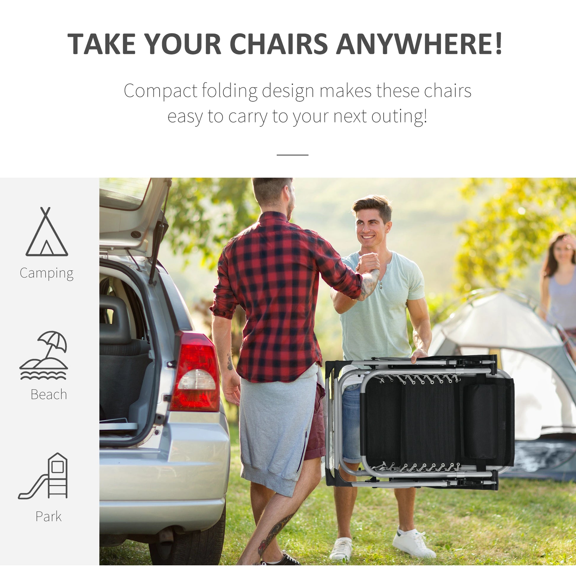 Folding Garden Chairs, Set of 2, Reclining Zero Gravity, Dark Grey Lounger Chairs at Gallery Canada