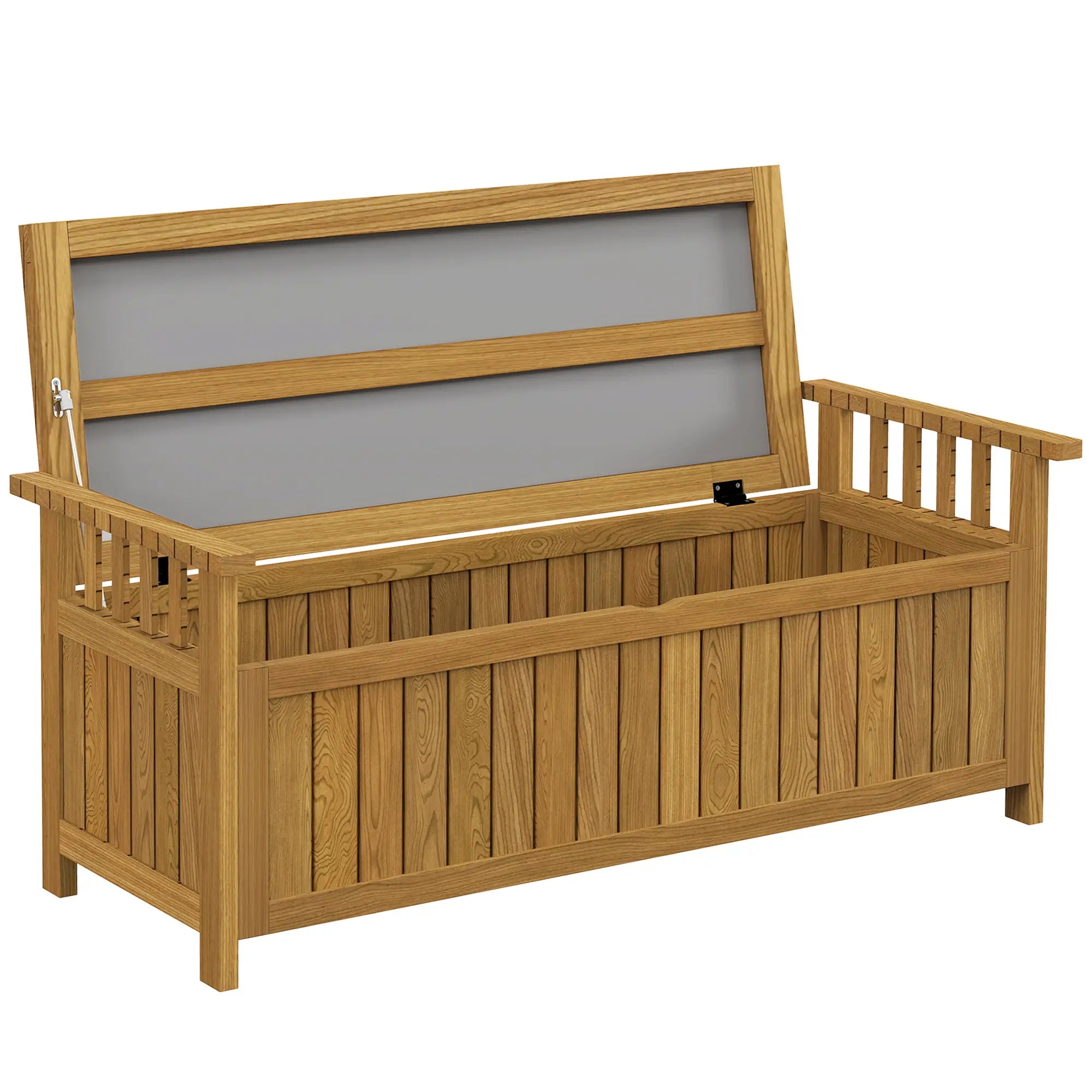Wooden Storage Bench With Armrests, Outdoor Patio Garden, Brown Patio Chairs Brown at Gallery Canada