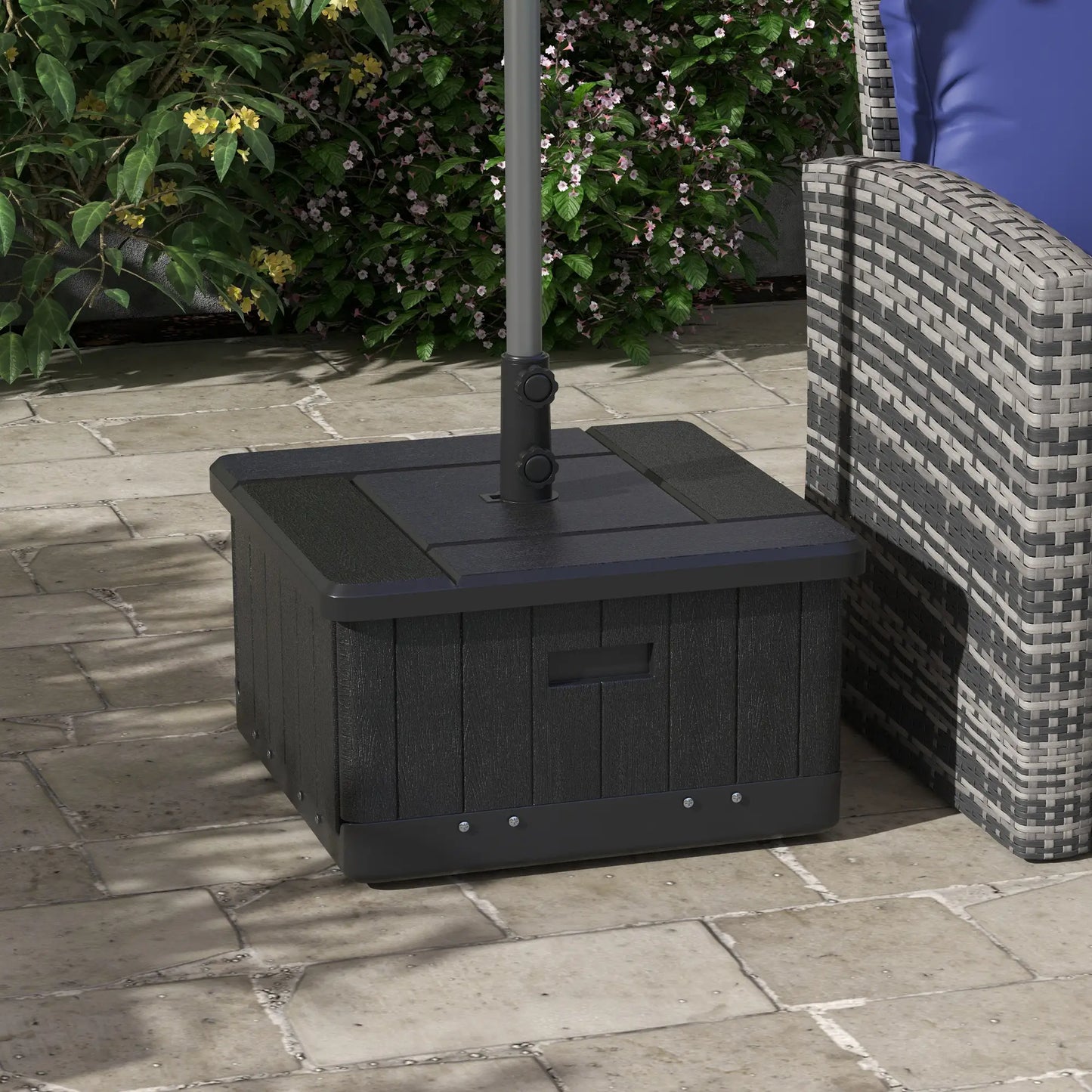 3-in-1 Outdoor Umbrella Base, End Table, Flower Box Planter, 176 lbs., Black Umbrella Bases at Gallery Canada