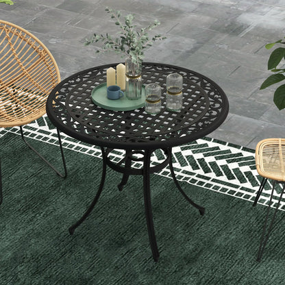 35.5" Round Outdoor Dining Table, Cast Aluminum, Grid Top, Black Patio Dining Tables at Gallery Canada
