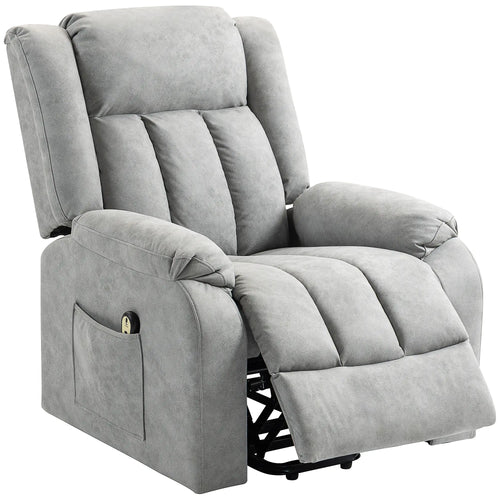 Electric Recliner Chair, Microfibre Upholstered, Remote Included, Light Grey