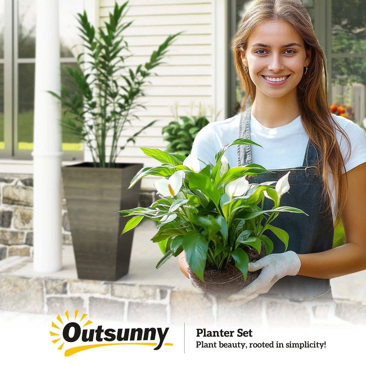 Ensemble de 3 Pots de Plante Hauts, 28 Pouces Taper, Bronze