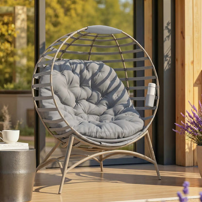 Egg Patio Lounge Chair, Foldable, with Cushion & Pocket, Light Grey, Light Grey Patio Chairs at Gallery Canada